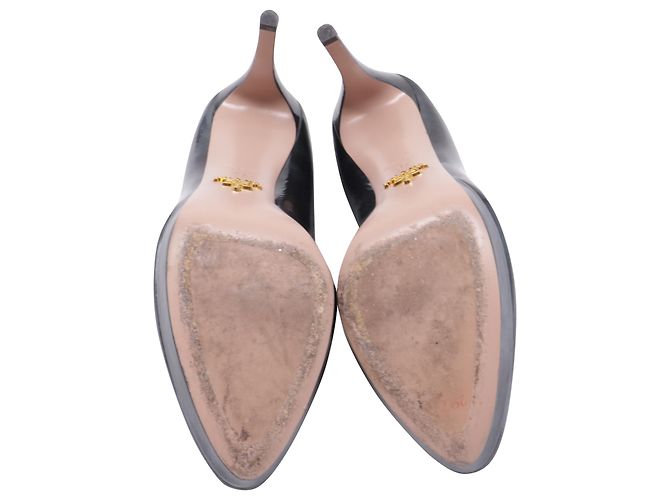 Pompes à plateforme en cuir verni noir avec imprimé fumée de Prada - vue 6