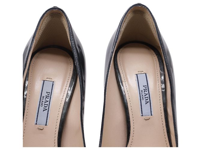 Pompes à plateforme en cuir verni noir avec imprimé fumée de Prada - vue 8