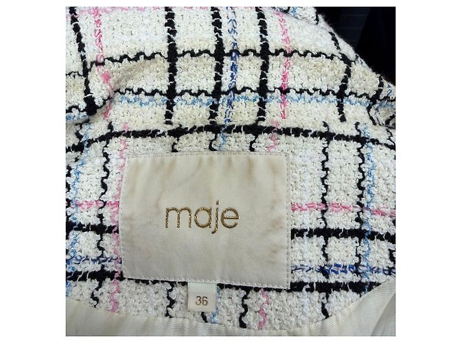 Blazer de Tweed a Cuadros en Algodón Blanco Maje - vista 4