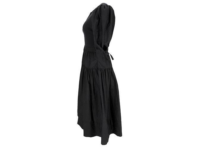 Vestido Midi de Manga Abullonada Cintia en Algodón Negro Ulla Johnson - vista 2