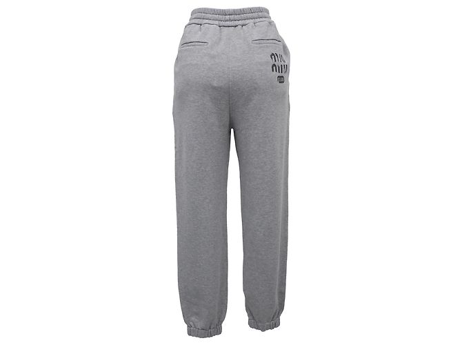 Pantalones de chándal de algodón gris con logo bordado Miu Miu - vista 3