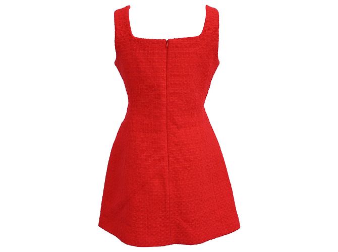 Vestido Mini Sin Mangas de Tweed Rojo de Algodón Maje Roja - vista 3