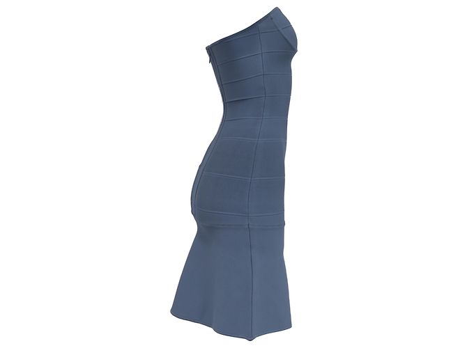 Abito Mini Senza Spalline Herve Leger in Rayon Blu Chiaro - vista 3