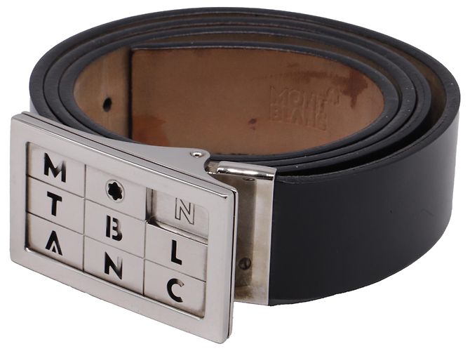 Cinto de couro preto com fivela retangular com logo Montblanc - vista 2