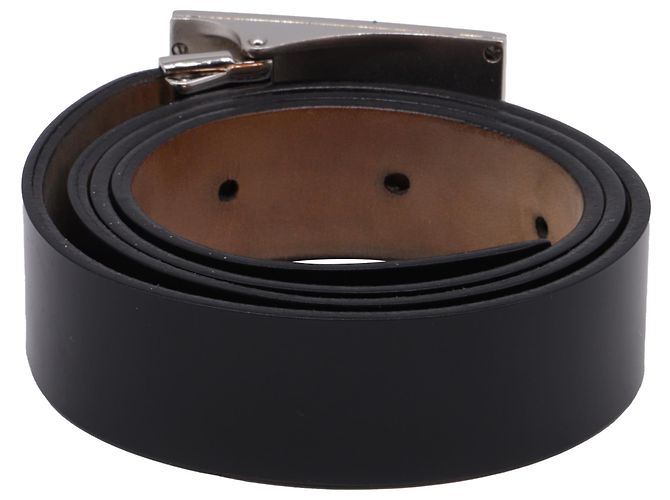 Cinto de couro preto com fivela retangular com logo Montblanc - vista 3