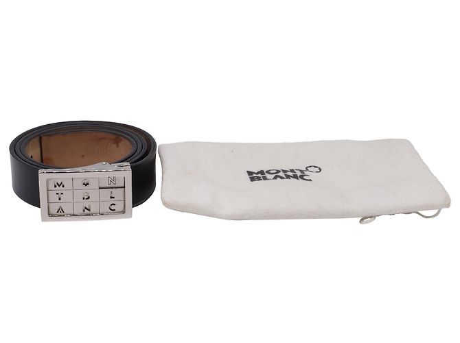 Cinto de couro preto com fivela retangular com logo Montblanc - vista 4