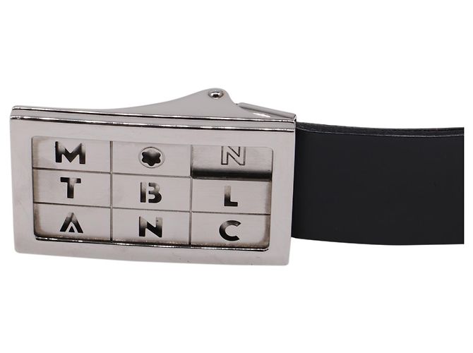 Cinto de couro preto com fivela retangular com logo Montblanc - vista 5