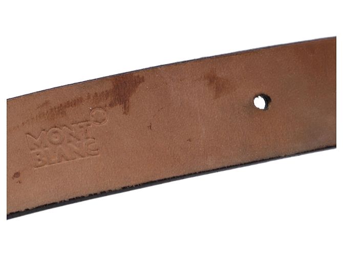Cinto de couro preto com fivela retangular com logo Montblanc - vista 6