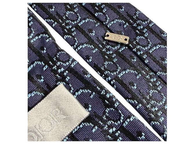 Cravatta Obliqua da Uomo Christian Dior Nero Blu navy Blu chiaro - vista 8