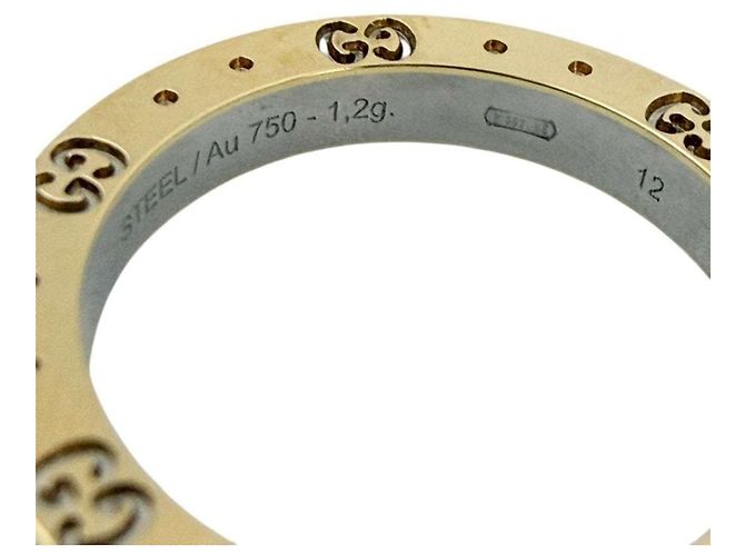 Anello Icon Band Gucci in acciaio e oro giallo - vista 8