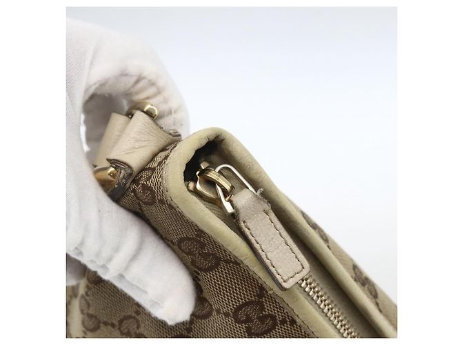 Borsa a Spalla GG Canvas Gucci Beige Oro 131326 Auth 168097 D'oro - vista 14