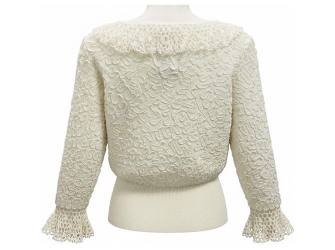 Weißes Soutache Stretch Viskose-Top aus der Michael Kors Kollektion mit handgehäkeltem Besatz Beige - Ansicht 2