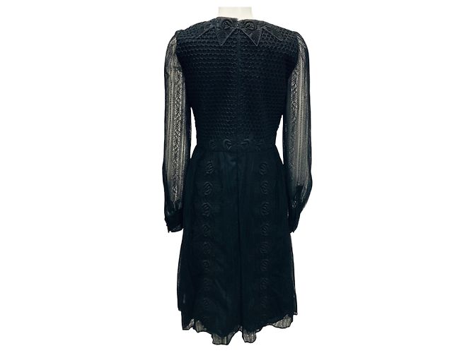 Valentino Garavani Schwarzes besticktes Spitzen-Cocktailkleid von Valentino - Ansicht 3