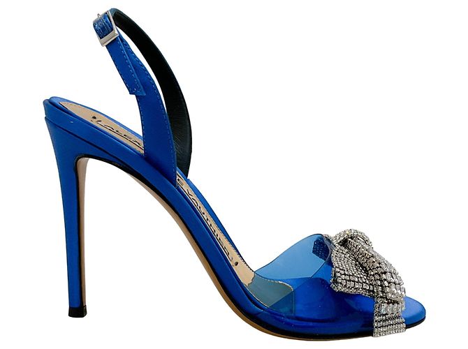 Cobaltblaue Satin Slingback-Sandalen mit kristallverziertem Bogen von Alexandre Vauthier - Ansicht 2