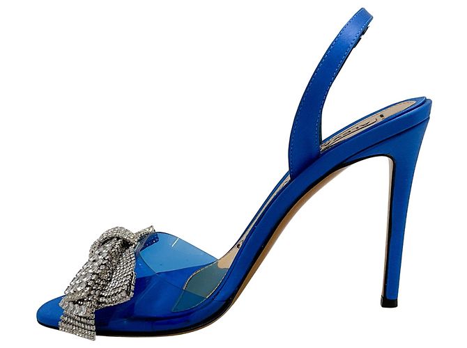 Cobaltblaue Satin Slingback-Sandalen mit kristallverziertem Bogen von Alexandre Vauthier - Ansicht 3