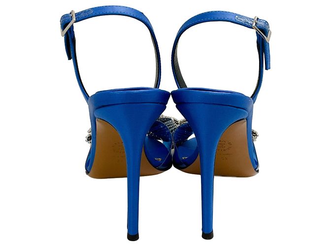 Cobaltblaue Satin Slingback-Sandalen mit kristallverziertem Bogen von Alexandre Vauthier - Ansicht 5
