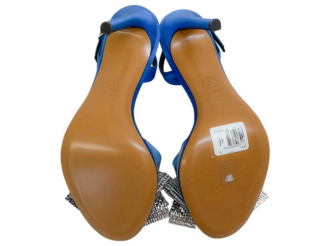 Cobaltblaue Satin Slingback-Sandalen mit kristallverziertem Bogen von Alexandre Vauthier - Ansicht 7