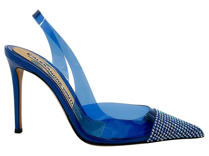 Décolleté Raquel in PVC blu cobalto di Alexandre Vauthier con decorazioni in cristallo - vista 2