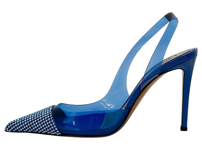Décolleté Raquel in PVC blu cobalto di Alexandre Vauthier con decorazioni in cristallo - vista 3