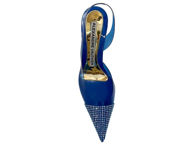 Décolleté Raquel in PVC blu cobalto di Alexandre Vauthier con decorazioni in cristallo - vista 4