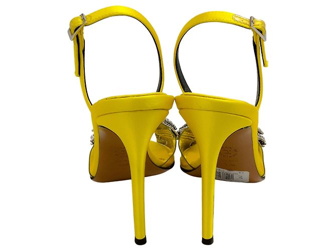 Sandali con tacco in satin giallo Alexandre Vauthier con fiocco decorato con cristalli - vista 5