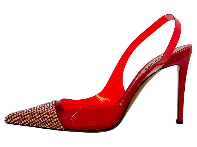 Pumps Slingback Raquel in PVC rosso Alexandre Vauthier con decorazioni in cristallo - vista 3