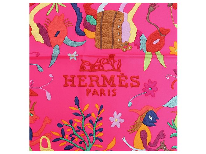 Pañuelo de seda Hermès Carré 90 "Din tini ya Zue An" en rosa - vista 10