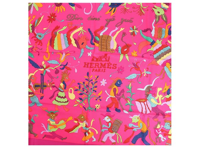 Pañuelo de seda Hermès Carré 90 "Din tini ya Zue An" en rosa - vista 11