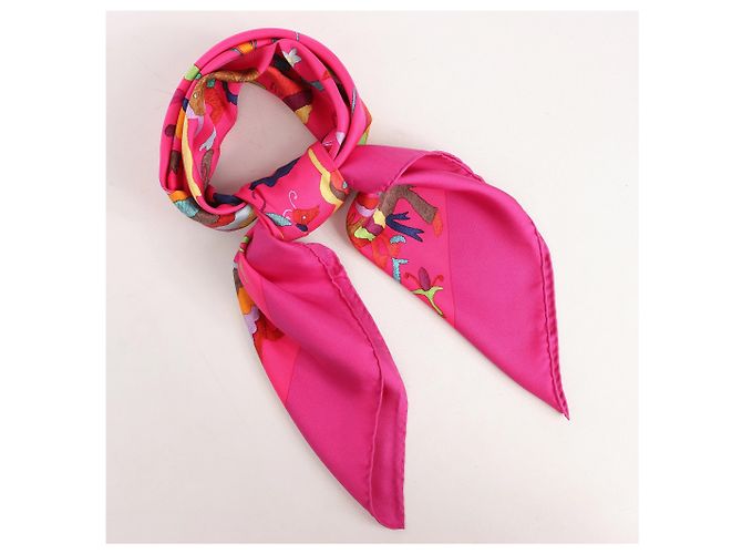 Pañuelo de seda Hermès Carré 90 "Din tini ya Zue An" en rosa - vista 14