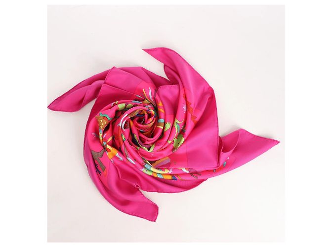 Pañuelo de seda Hermès Carré 90 "Din tini ya Zue An" en rosa - vista 15