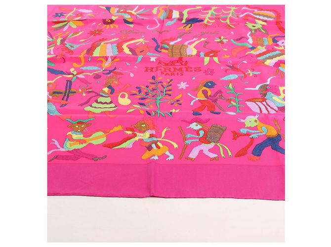 Pañuelo de seda Hermès Carré 90 "Din tini ya Zue An" en rosa - vista 4