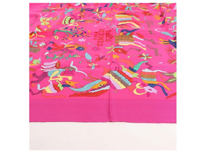 Pañuelo de seda Hermès Carré 90 "Din tini ya Zue An" en rosa - vista 5