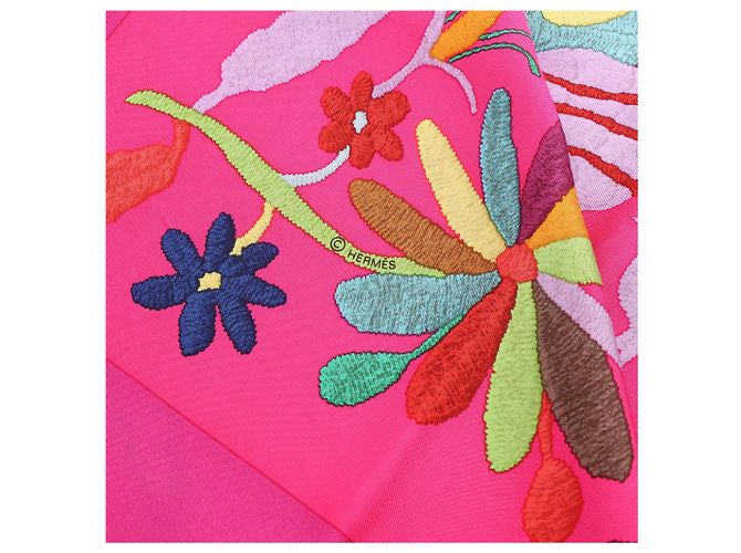 Pañuelo de seda Hermès Carré 90 "Din tini ya Zue An" en rosa - vista 8