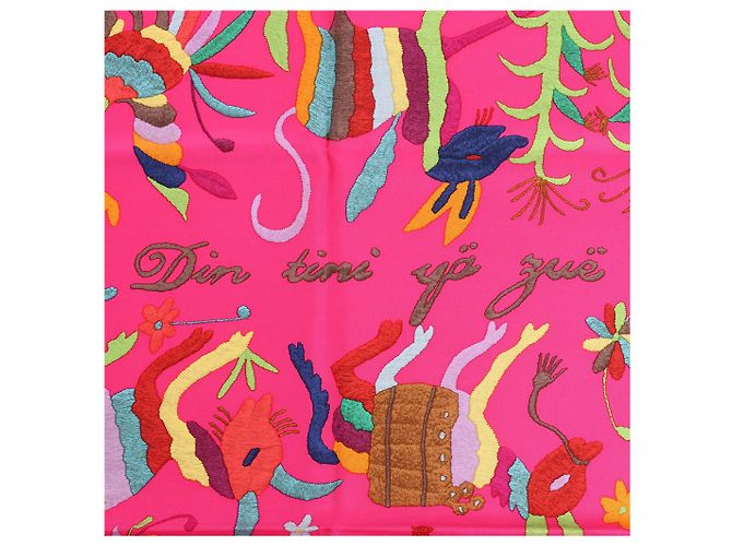 Pañuelo de seda Hermès Carré 90 "Din tini ya Zue An" en rosa - vista 9