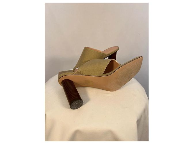 J.Crew Sandali con tacco in lino beige - vista 4