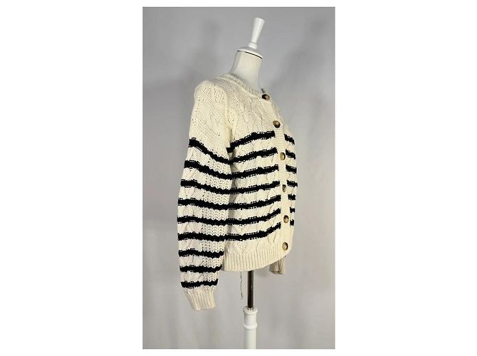 SéZane Sean creme und schwarze Strickjacke Weiß Marineblau - Ansicht 2