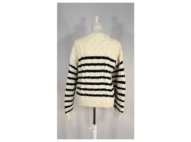SéZane Sean creme und schwarze Strickjacke Weiß Marineblau - Ansicht 4