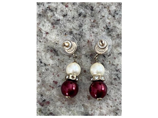 Brincos Chanel Pérolas Branco Bordeaux - vista 6
