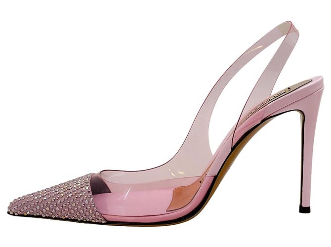 Pumps Slingback Raquel in PVC rosa azalea di Alexandre Vauthier con decorazioni in cristallo - vista 3