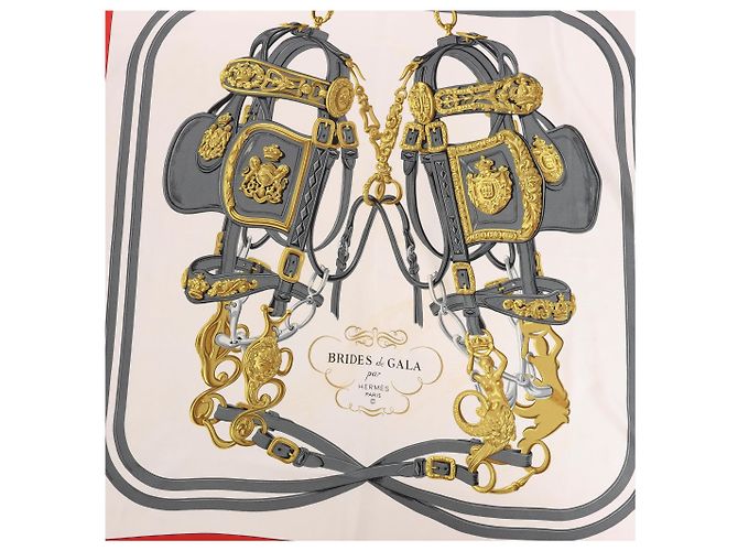 Fazzoletto in seta Hermès Carré 90 "BRIDES de GALA" in rosso - vista 10