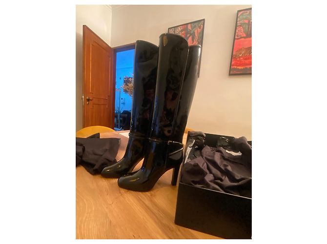 Botas de cuero charol negro Saint Laurent - vista 14