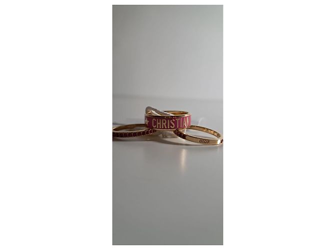 Set di 3 anelli Dior in metallo dorato con lacca bianca e cristalli Argento D'oro Silver hardware Gold hardware - vista 2