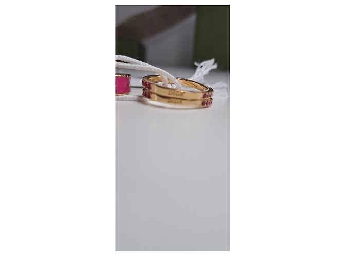 Set di 3 anelli Dior in metallo dorato con lacca bianca e cristalli Argento D'oro Silver hardware Gold hardware - vista 6