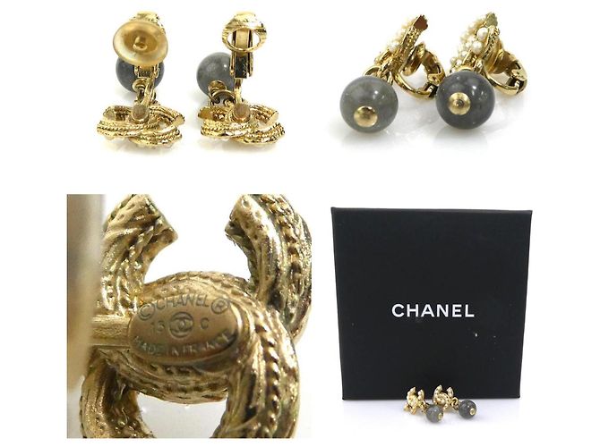 Orecchini a clip Chanel oro bianchi e marroni Marrone Bianco D'oro - vista 5