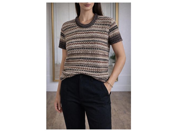 Pull Isabel Marant à Manches Courtes Motif Ethnique Marron Noir Beige Bordeaux - vue 2