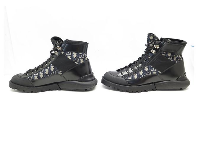 NUOVE STIVALI MID TOP COMBAT CHRISTIAN DIOR 42 CANVAS OBLÍQUO E PELLE Nero - vista 2