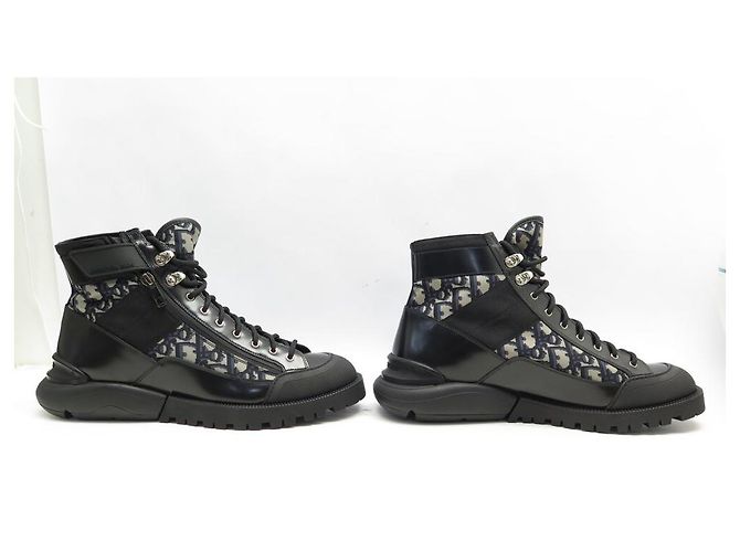 NUOVE STIVALI MID TOP COMBAT CHRISTIAN DIOR 42 CANVAS OBLÍQUO E PELLE Nero - vista 3