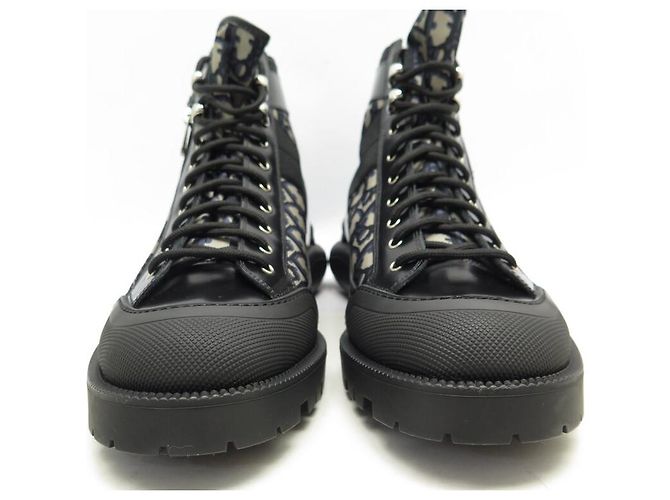 NUOVE STIVALI MID TOP COMBAT CHRISTIAN DIOR 42 CANVAS OBLÍQUO E PELLE Nero - vista 4