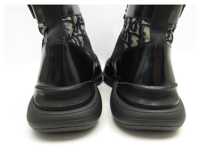NUOVE STIVALI MID TOP COMBAT CHRISTIAN DIOR 42 CANVAS OBLÍQUO E PELLE Nero - vista 5