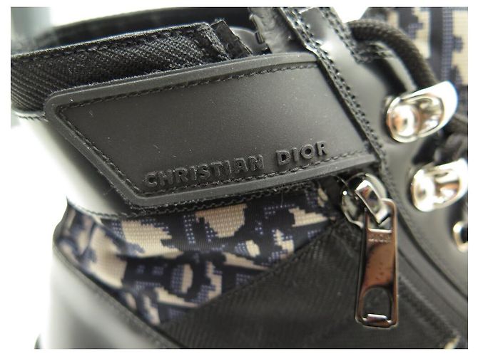 NUOVE STIVALI MID TOP COMBAT CHRISTIAN DIOR 42 CANVAS OBLÍQUO E PELLE Nero - vista 8